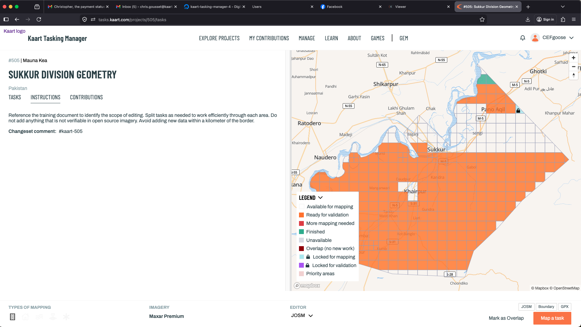 Lock a task, launch iD or JOSM with one click, and submit your work — the team sees your contribution instantly.