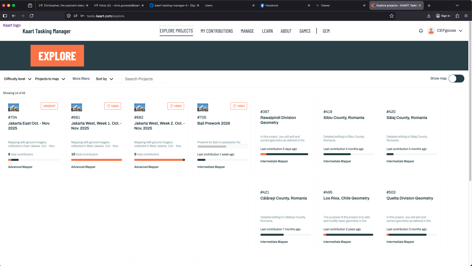 Divide any area into manageable tasks — mappers claim, edit, and submit while you track progress in real time.