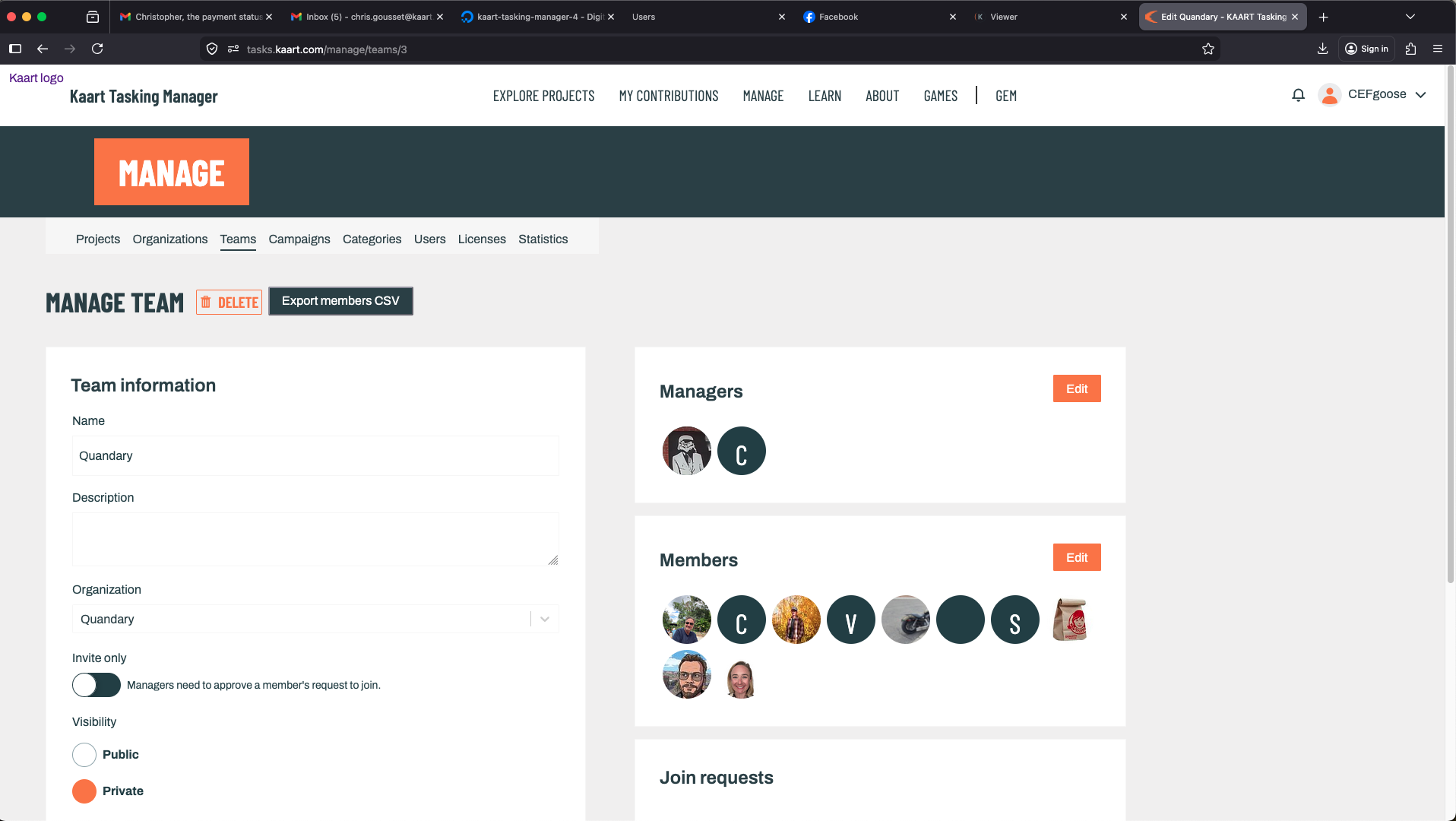Build teams with role-based permissions — assign projects, track contributions, and coordinate across organizations.